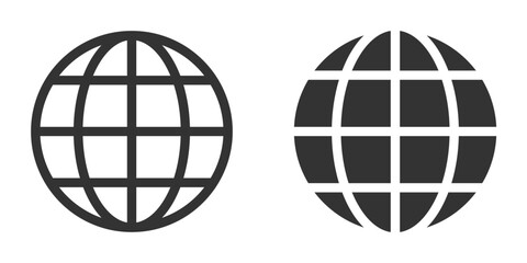 Globe icons with grid patterns. Black and white vector illustration ideal for global, web, and tech designs.