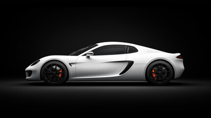 Fototapeta premium Modern white sports car on black background. Side view. sports. Illustrations 