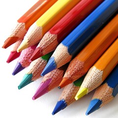 Photograph of colored pencils, for artistic expressions, isolated on a white background
