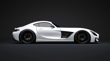 Fototapeta premium Modern white sports car on black background. Side view. sports. Illustrations 