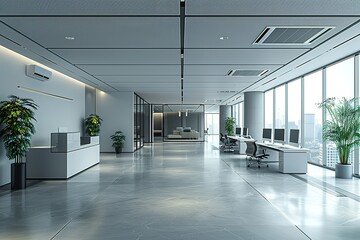 Fototapeta premium A large open office space with a lot of natural light and plants