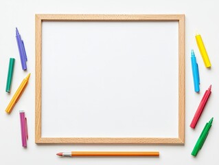 A large whiteboard with a marker on solid white background, single object