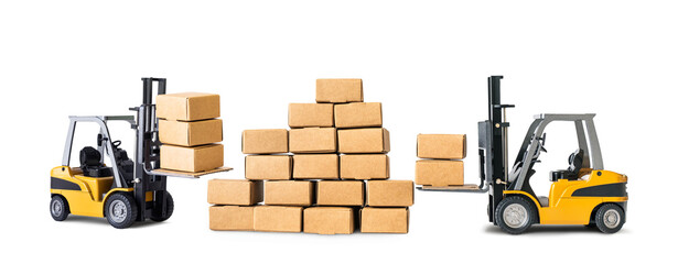 Industry and business transportation with forklift loading product box.economy with demand and supply concepts. © hakinmhan