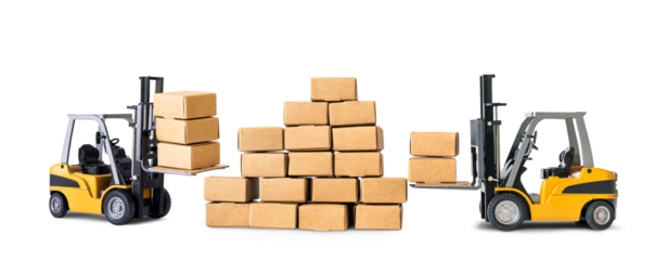 Industry and business transportation with forklift loading product box.economy with demand and supply concepts.