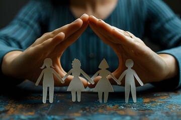 Protective Hands Holding Paper Family Together