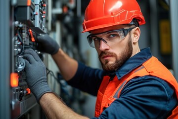 Manufacturing engineer setting up machinery for an assembly line, improving production flow, engineer at work, lean manufacturing
