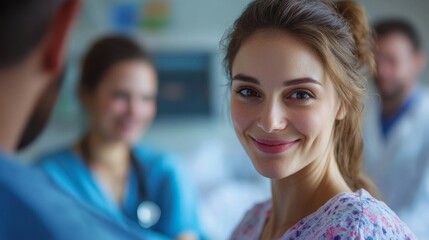Fototapeta premium Smiling woman in hospital setting