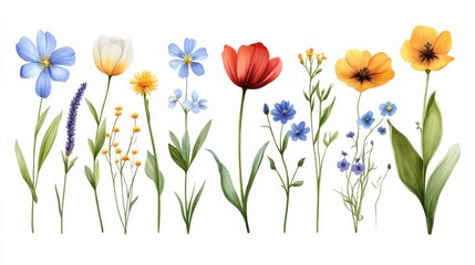 Colorful Botanical Illustrated Flowers