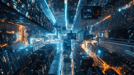 Obraz premium Futuristic cityscape with neon lights