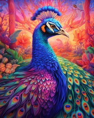 Fototapeta premium Adorn your wall with a multicolor peacock featuring a captivating Safari Artwork