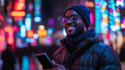 Fototapeta premium Man enjoying city nightlife