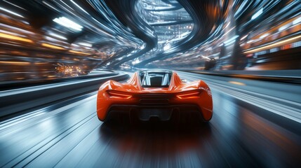 Fototapeta premium Futuristic Sports Car on a High-Speed Neon Highway