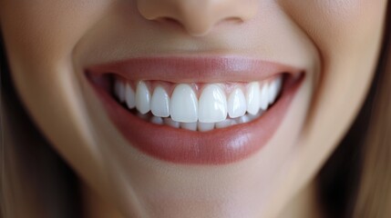 Fototapeta premium Happy woman showing her bright, white smile. Dental theme.