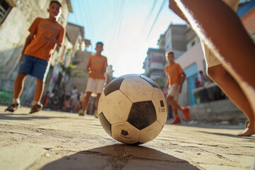 Street Soccer Game with Kids Playing in Urban Neighborhood