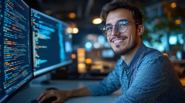 Smiling Programmer in Office,
programmer