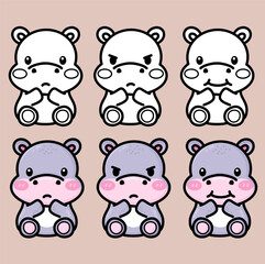 cute hippopotamus cartoon drawing and color book vector