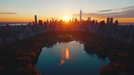 Fototapeta premium New York City Sunset Over Central Park Skyline