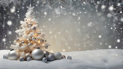 Fototapeta premium White and golden Christmas tree background
