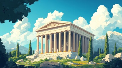 Ancient Greek Temple Surrounded by Nature