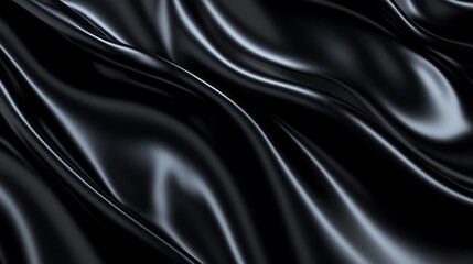 Fototapeta premium Smooth black silk fabric with flowing waves.