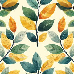 seamless leaves pattern, in all sides with green color leaves design illustration drawing in white background