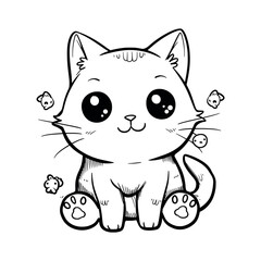 Fototapeta premium Kawaii cat illustration coloring page - coloring book for kids