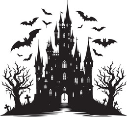 Ancient Haunted Castle silhouette vector illustration isolated on a white background