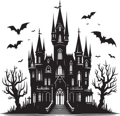 Obraz premium Ancient Haunted Castle silhouette vector illustration isolated on a white background