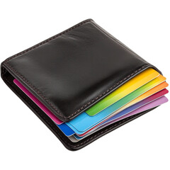 A wallet with a rainbow of cards inside. on transparent background png