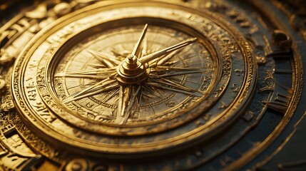 Obraz premium Antique Golden Compass - A Close-Up View