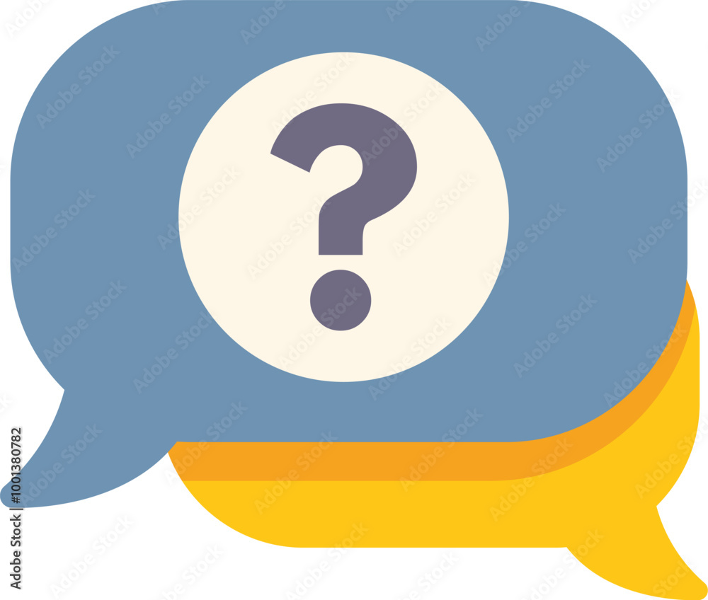 Poster two overlapping speech bubbles displaying a question mark representing communication and asking ques