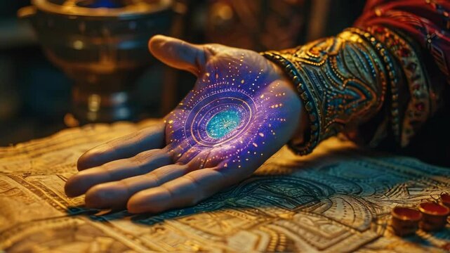 video of Palmistry is the pseudoscientific practice of fortune-telling through the study of the palm