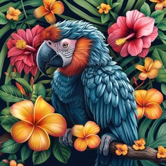 Fototapeta premium Brazilian Jungle Paradise: Vector Tropical Pattern with Colorful Flora, Fauna, and Wildlife