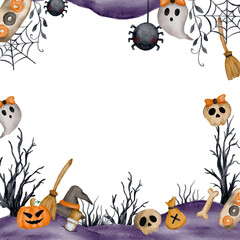 watercolor halloween party frame background