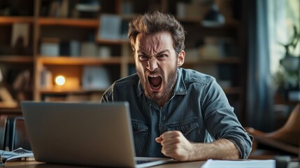 A man is sitting at a desk with a laptop in front of him