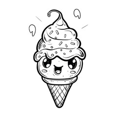 Ice cream kawaii illustration coloring page for kids - coloring book