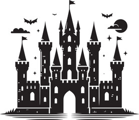Obraz premium Ancient Haunted Castle silhouette vector illustration isolated on a white background