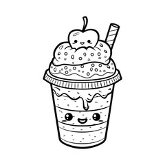 Ice cream illustration coloirng page for kids - coloring book
