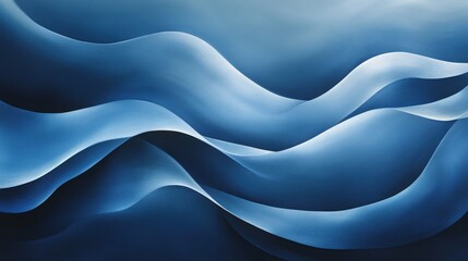 Obraz premium Contemporary blue wave art featuring smooth, undulating shapes. The artwork blends different blue shades to create a dynamic and harmonious visual effect