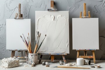 Set of artist's canvases, white background, creative tools