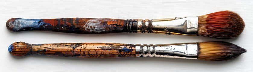 Set of paintbrushes, white background, artistic tools