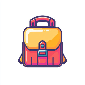 recommend clip art: A simple flat cartoon icon of backpack, colorful and bold outline style.