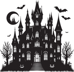 Ancient Haunted Castle silhouette vector illustration isolated on a white background