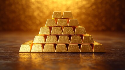 Paper art design of gold bars stacked in a pyramid, with textured layers, 3D illustration