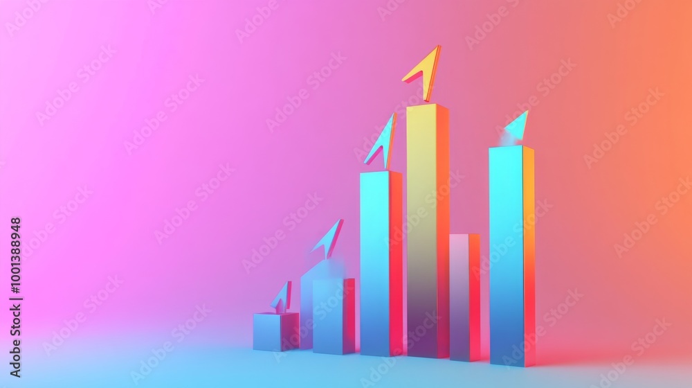 Aufkleber a dynamic 3d bar graph with arrows pointing upward, set against a gradient background, symbolizing d