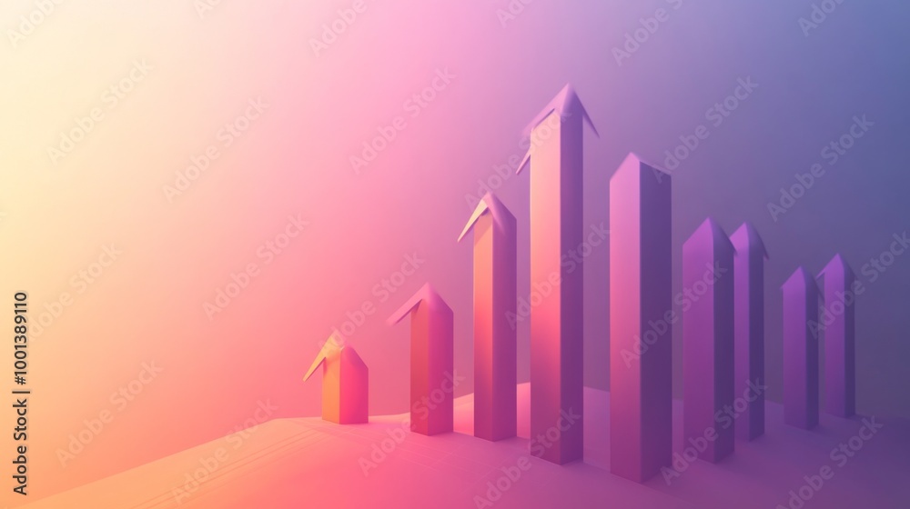 Aufkleber a dynamic 3d bar graph with arrows pointing upward, set against a gradient background, symbolizing d