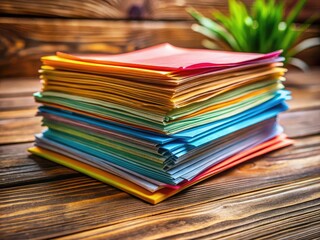 Naklejka premium A Collection of Colorful Receipts Stacked Together on a Wooden Table for Financial Record Keeping