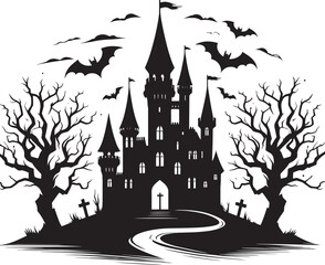 Ancient Haunted Castle silhouette vector illustration isolated on a white background