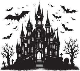 Ancient Haunted Castle silhouette vector illustration isolated on a white background