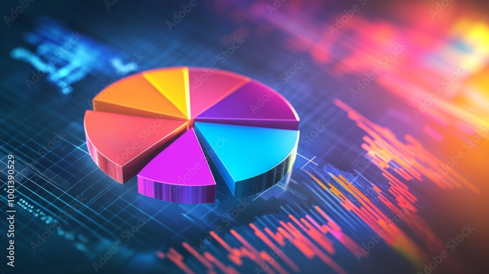Fototapete a dynamic financial pie chart with bright, segmented slices showing business income allocation, over